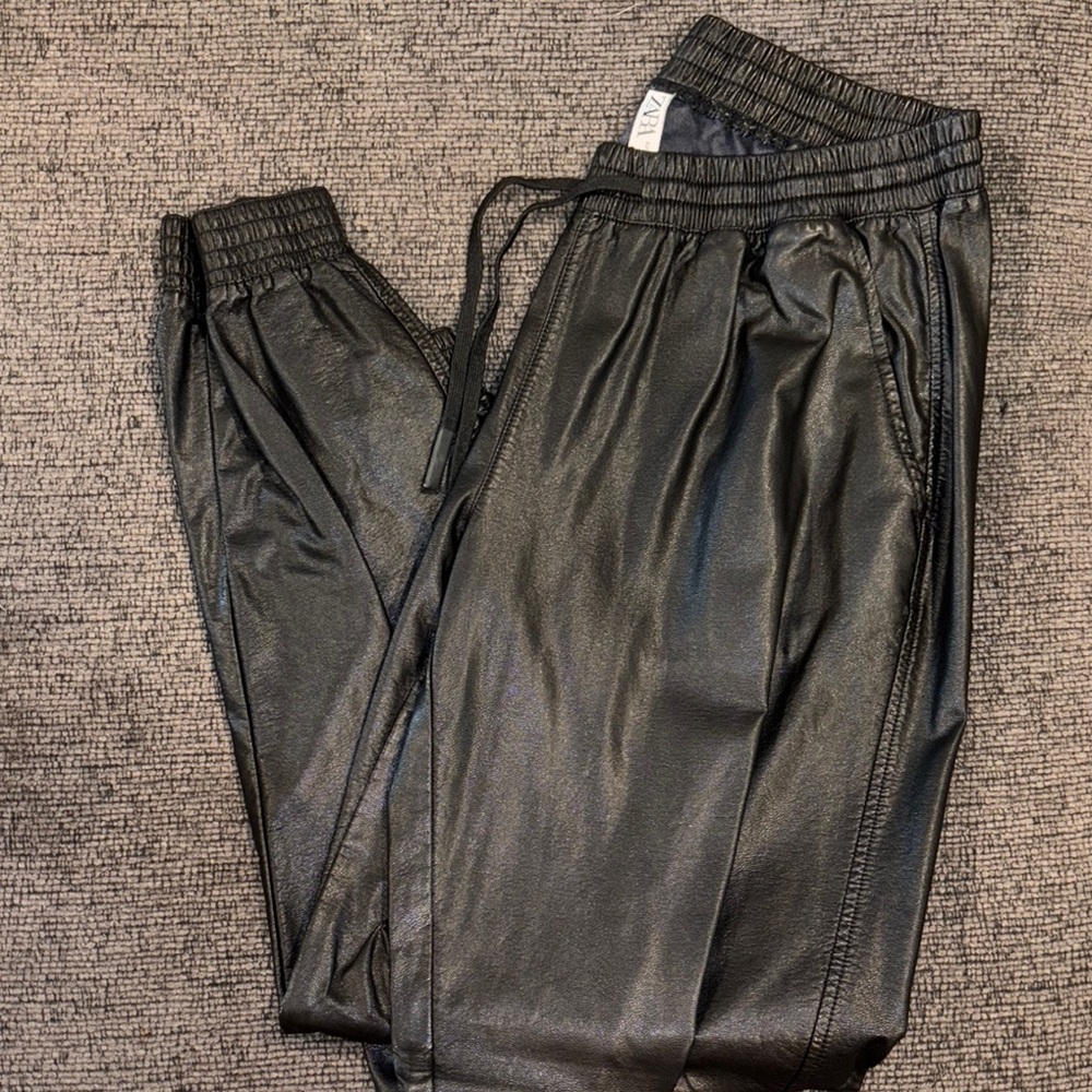 Zara Black Leather Look Trousers